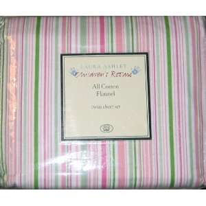  Laura Ashley Childrens Room Flannel Striped Sheet Set 