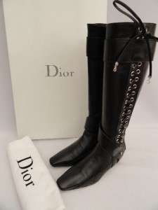 BN Christian Dior Black Leather Knee Boots /Shoes UK3/EU36   RARE 