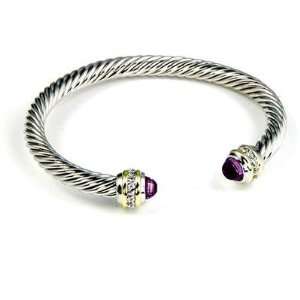  Amethyst Silver Cable Bangle: Glitzs: Jewelry