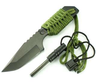 HUNTING TANTO FIXED BLADE KNIFE w/ FIRE STARTER Tactical Survival 