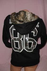 LOVE PINK 86 BLINGED OUT FUR LINED HOODIE