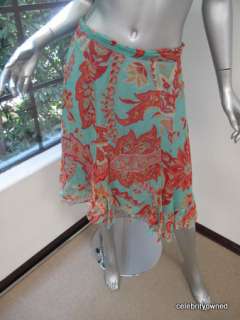 Blumarine Aqua/Orange Floral Ruffle Bottom Skirt 40  