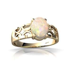  14K Yellow Gold Oval Genuine Opal Ring Size 5.5: Jewelry