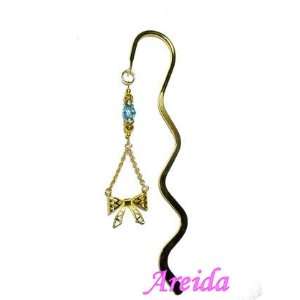   : Blue Swarovski Crystal Goldtone Bookmark With Bow: Office Products