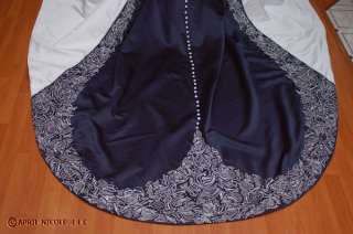 Bonny White & Navy Blue Satin Embroidered & Beaded Wedding Dress 24 