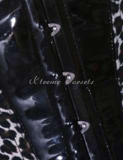 Punk Black Leopard PVC Gothic Corset Steel Boned Halloween Ladies 