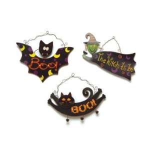   Operated Bat/Cat/Witch Halloween Wall Signs w/LED Lights & Timer 17.5