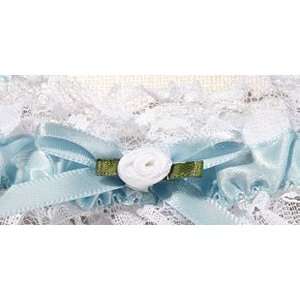  Organza Bridal Garters with Baby Pearl Cluster White Blue 