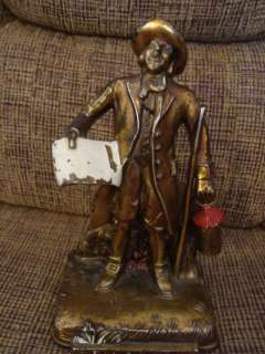 Vintage PM Craftsman Brass Town Crier Bookend/Statue  