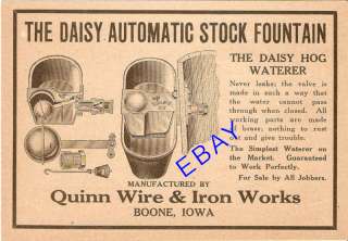 1917 DAISY AUTOMATIC FOUNTAIN HOG WATERER AD BOONE IOWA  