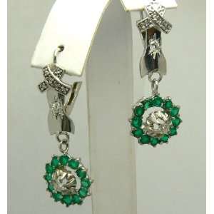   Colombian Emerald & Diamond Dangle Earrings 