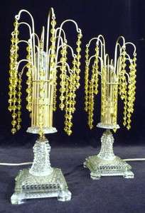    ART DECO CRYSTAL WATERFALL BOUDOIR TABLE LAMPS LIGHTS 1930s  