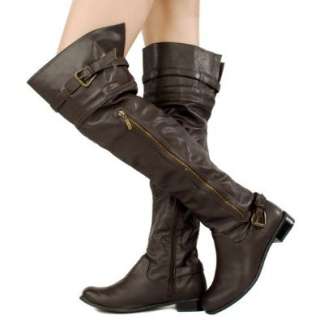  Shela04 Over The Knee Buckled Riding Boots BROWN: Shoes