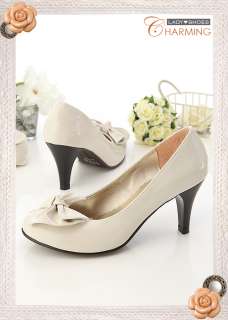 Womens Party Bow Round Toe Heels Pumps 2 Colors  