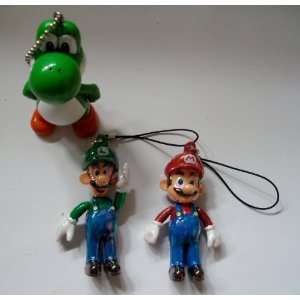 Mario Luigi Yoshi Mascot Cell Phone Charm Strap & Keychain Set