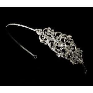 Silver Bridal Headband with Exquisite Rhinestone Vintage Side Accent 