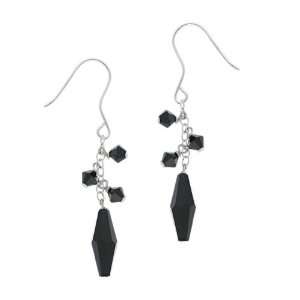   Sterling Silver Drop Earrings with Black Swarovski Elements Jewelry