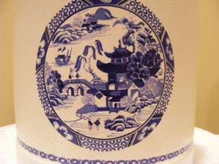 Old Ceramic Blue & White COOKIE JAR Jug Japanese Scene  