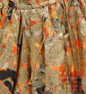 Designer Vintage Gold Metallic & Orange Brocade Sleeveless Dress 
