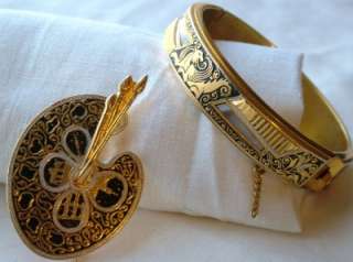 Vintage Unmarked SPAIN DAMASCENE Dragon Bangle Bracelet Artist Pallet 