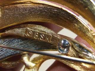 Vintage BSK Paved Rhinestone Leaf Pin Brooch *  