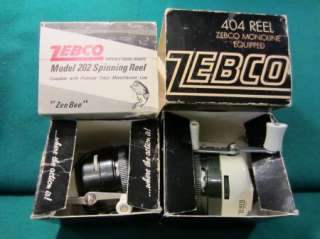 Vintage ZEBCO Spin Reels NEW in BOXES 202 + 404 with Paperwork  
