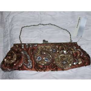 Apt. 9 Beaded Clutch Purse, New. Brown with Silvertone Trim, Silver 