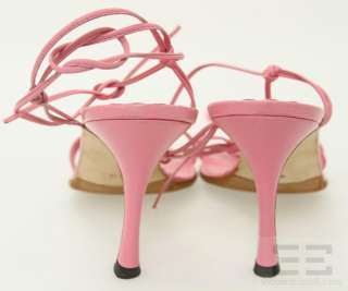   Blahnik Pink Leather Flower Detail Strappy Heels Size 40.5  
