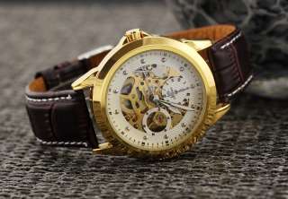 Timeless Business Mens Gold Shell Automatic Mechanical Wrist Watch 