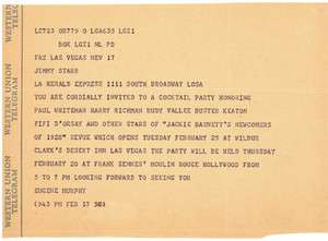   Vintage WESTERN UNION Telegram to Jimmy Starr Buster Keaton  