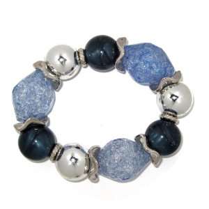   Jewelry Silvertone Metal Blue Lucite Nugget Stretch Bracelet: Jewelry
