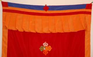 TIBETAN OM MANI KALACHAKRA DOOR CURTAIN (RED AND GOLD)  