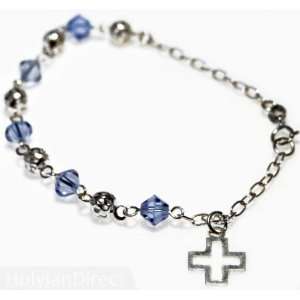   Silver Rosary Bracelet Blue Crystal Swarovski Beads