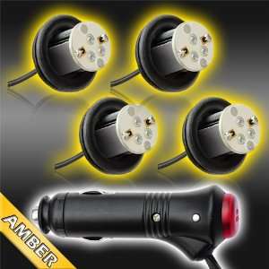  AMBER 4pc 4watt High Power LED Emergency Strobe Flash Light Kit 