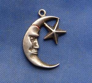 Vintage Silver Man in the Moon Charm with Star marked STERLING  