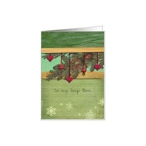 Step Mom, christmas card, hearts, fir cone, pine branch, Card