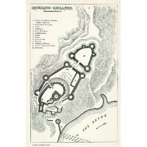 Engraving Map Plan Chateau Gaillard Upper Normandy France River Seine 