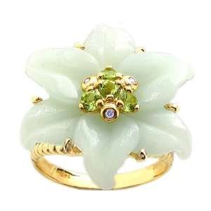  14K Yellow Gold Exotic Carved Blossom Ring with Diamonds 