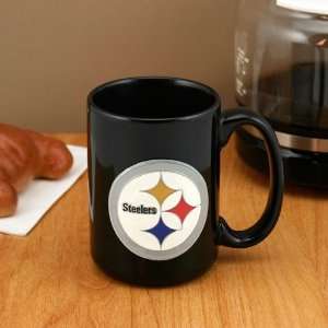  Pittsburgh Steelers Pewter Logo Black 15oz. Ceramic Mug 