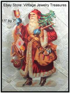   Victorian Repro Father Christmas Toys & Tree Card~Decoration 12x6