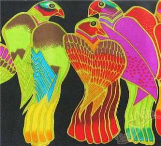 silk Oblong Neck Scarf art painting black poll parrot  