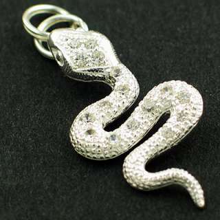 Sterling 925 Silver CZ Gem Set Snake Charm Pendant  