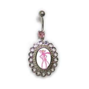 Body jewelry, 316L surgical steel with dangling design, Pink Panther 