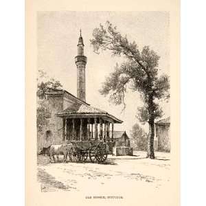   Islam Turkish Bulgaria Minaret Europe Town   Original Wood Engraving