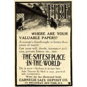  1908 Ad Carnegie Safe Deposit Valuables Fire Safety 