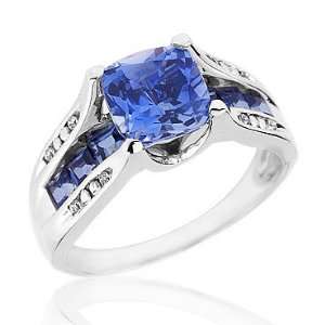  Created Ceylon Sapphire and Diamond Ring   Size 7.5 