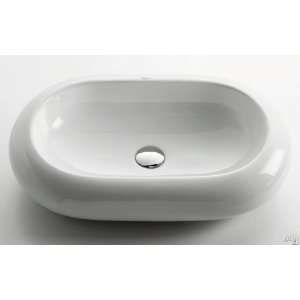   White Oval Ceramic Sink KCV 110 and Bamboo Faucet