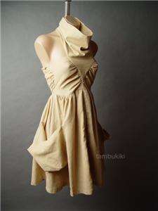 COWL NECK Slouch Pocket Natural Linen Burlap Dress L  