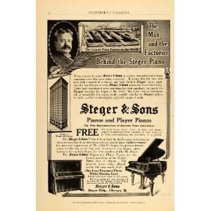  1911 Ad Steger Upright Grand Player Piano Factory Bldg 