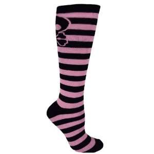  Sock Source Skater Skull Knee high Black and Pink Striped Crossfit 